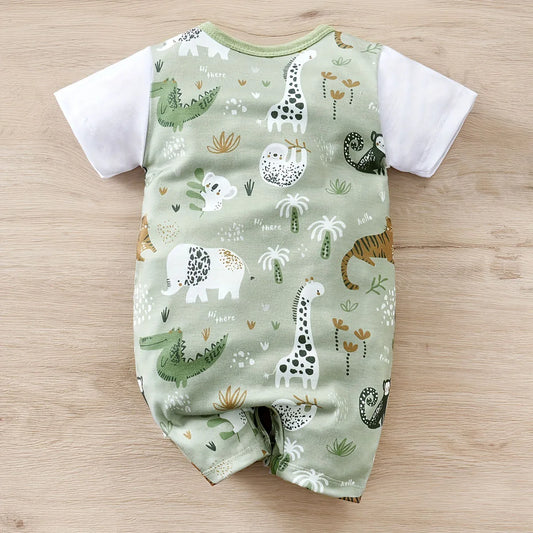 Adorable Zoo Animal Print Romper for Boys Ages 0-1