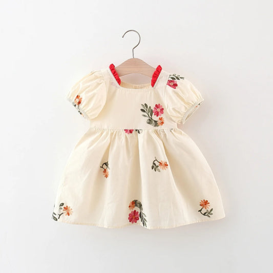 Adorable Summer Girl's Dress with Cute Bubble Sleeves