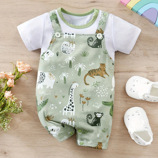 Adorable Zoo Animal Print Romper for Boys Ages 0-1